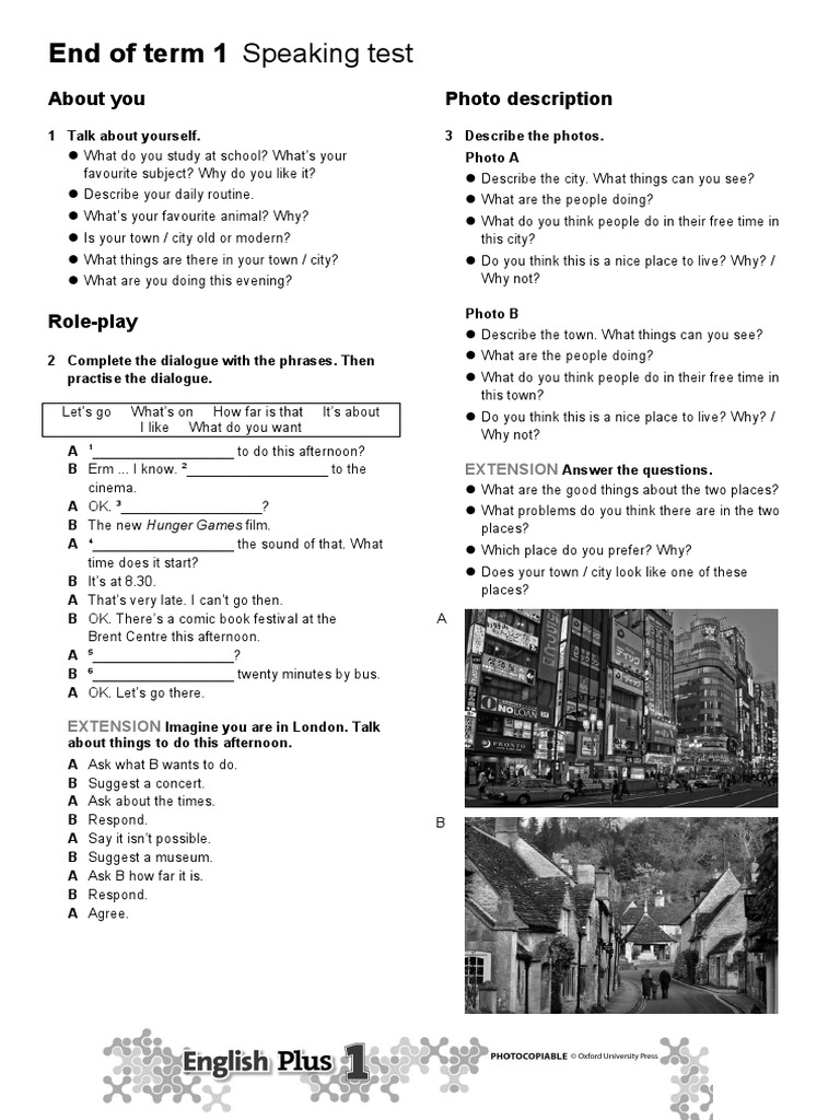 Speaking Test: End of Term 1 Guide | PDF | Language Arts & Discipline ...