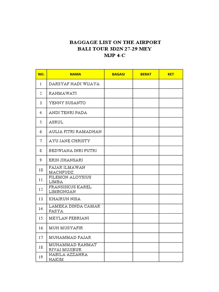Baggage List On The Airport | PDF | Perjalanan