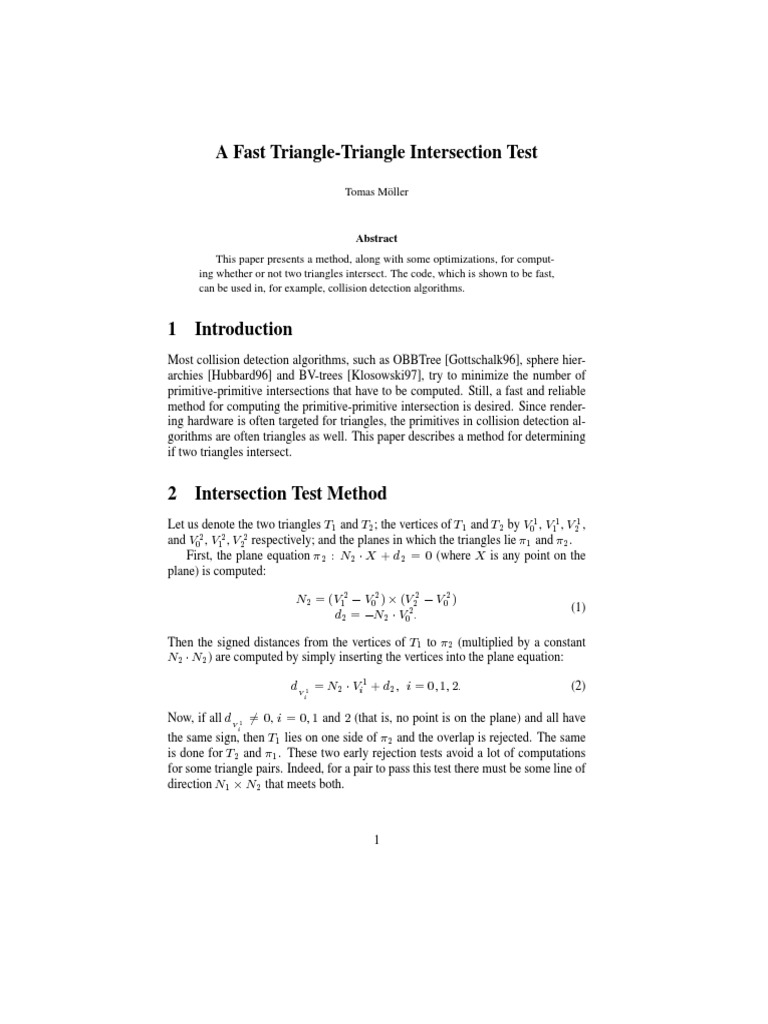 Fast Triangle Intersection Algorithm | PDF | Triangle | Plane (Geometry)