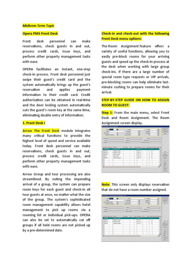 Opera PMS Front Desk Check-In Guide | PDF | Software | Computing