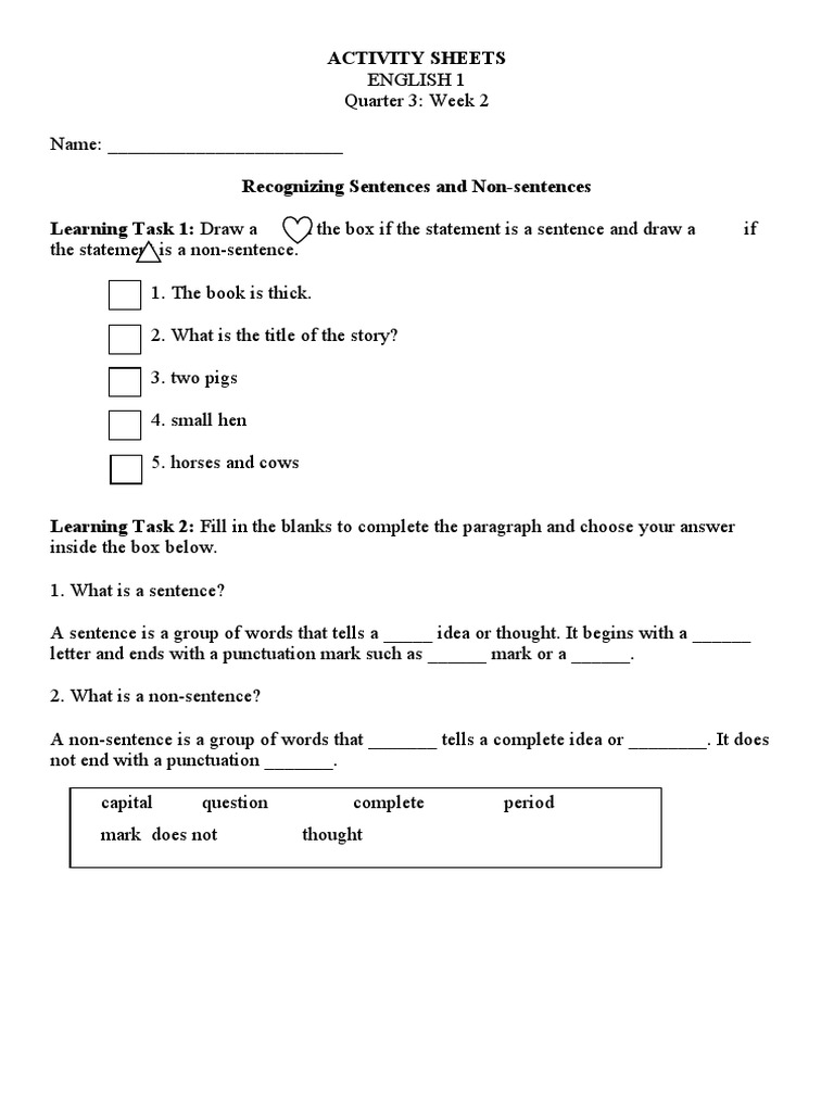 English 1 Activity Sheet Q3 W2 | PDF