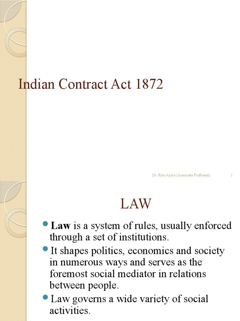 Overview of Indian Contract Act 1872 | PDF | Assignment (Law) | Legal ...