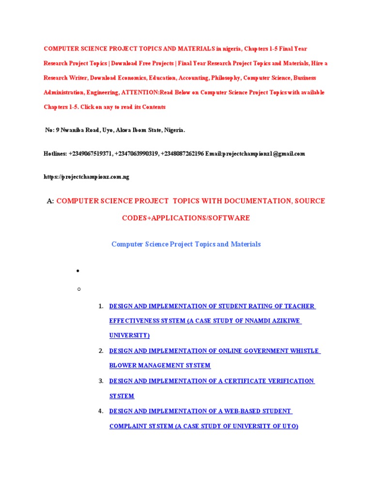 Computer Science Project Topics and Mate | PDF | Automation ...