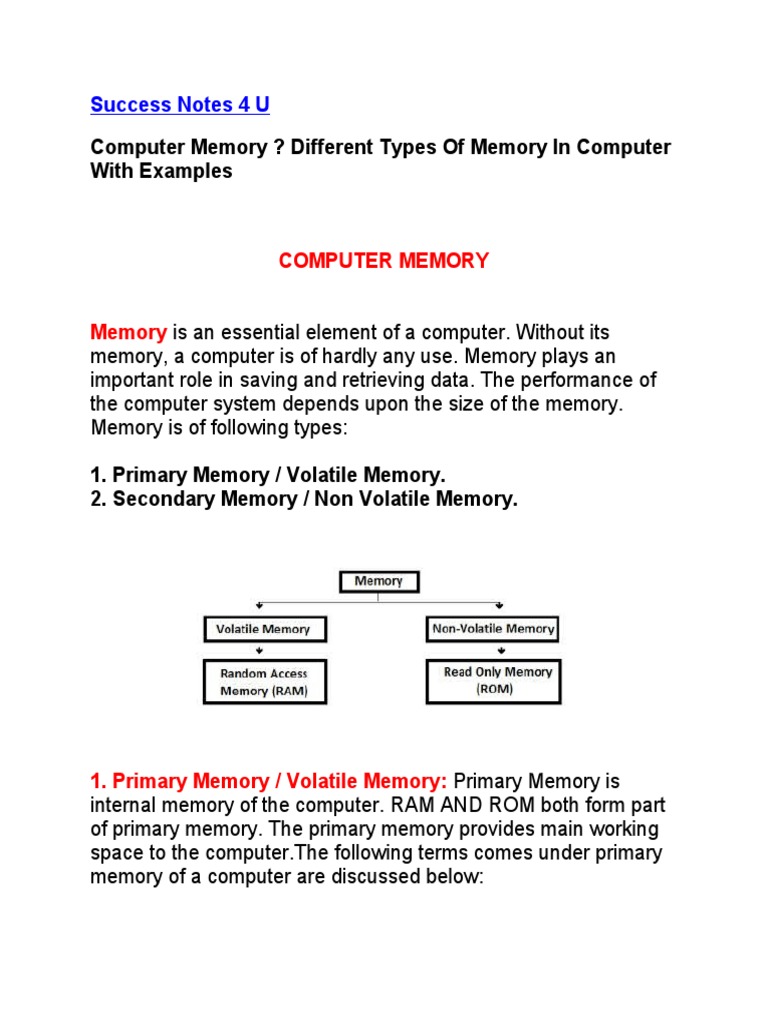 Computer Memory ? Different Types of Memory in Computer With Examples ...