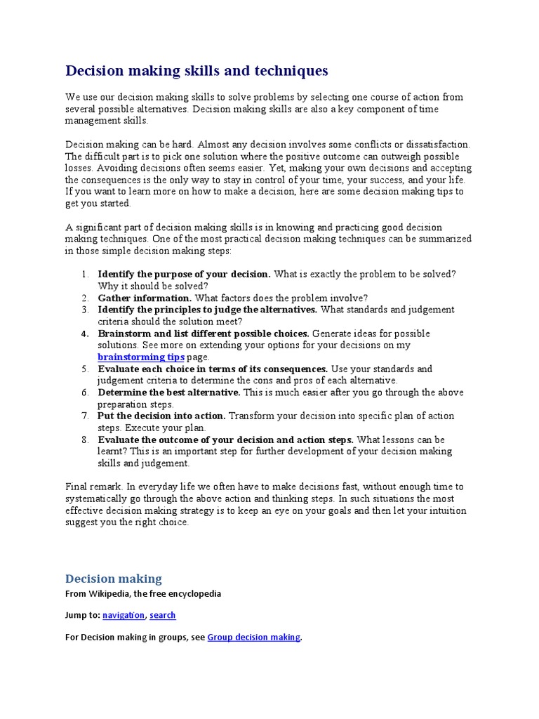 Effective Decision Making Techniques | PDF | Decision Making | Network ...