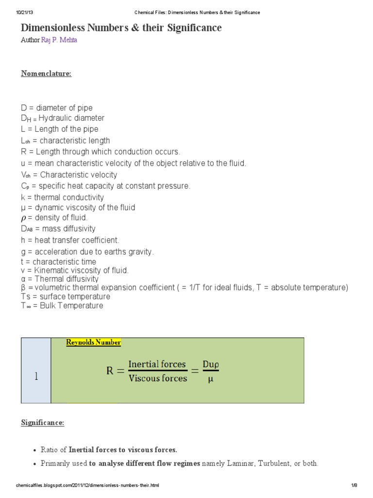 Chemical Files - Dimensionless Numbers & Their Significance | PDF ...