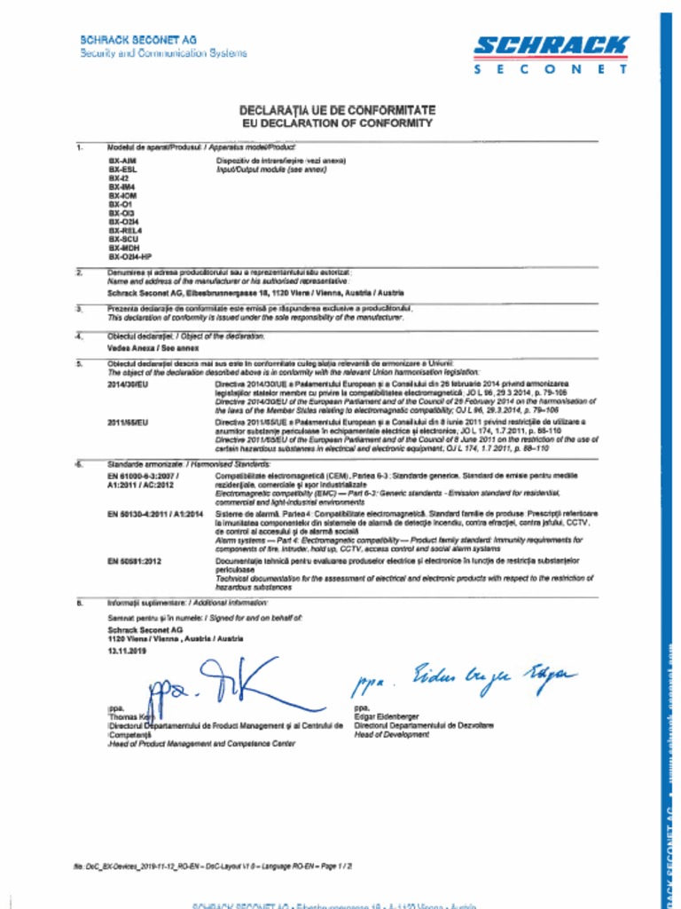 Declaratie Conformitate - Dispozitiv Intrare Iesire | PDF