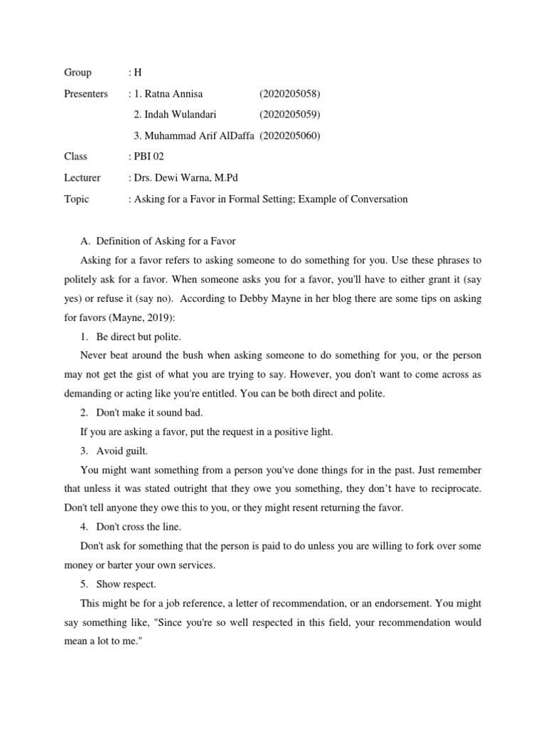 Formal Favor Asking Techniques | PDF | Gratitude