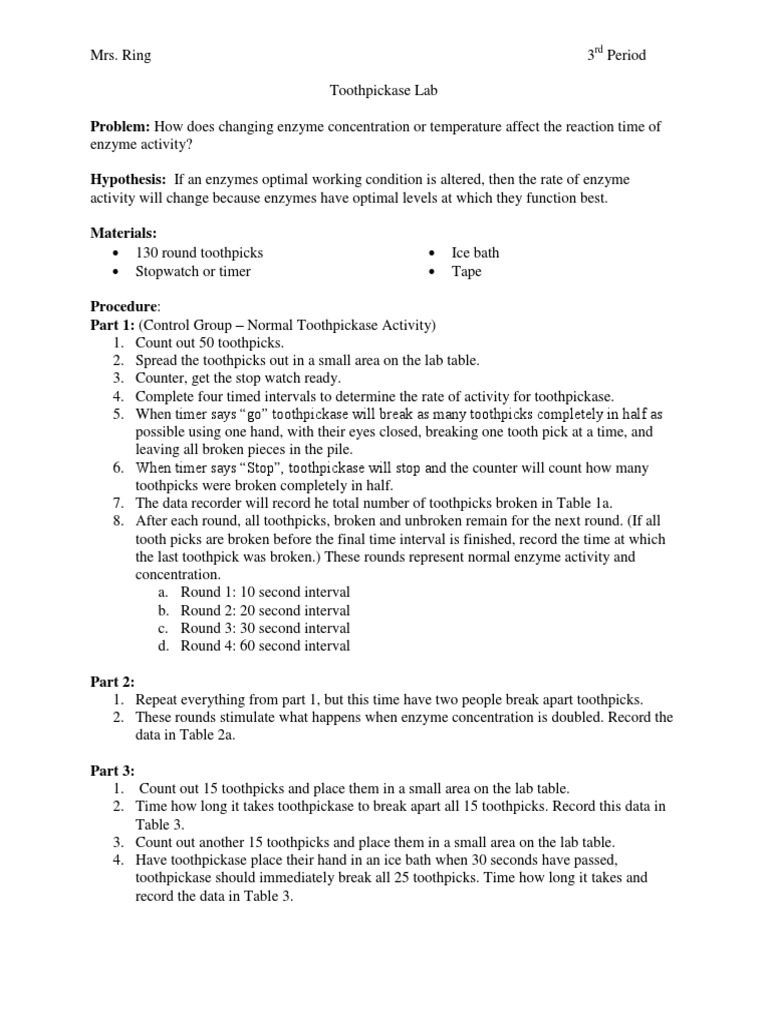 Toothpickase Lab RING Download Free PDF Enzyme Chemistry