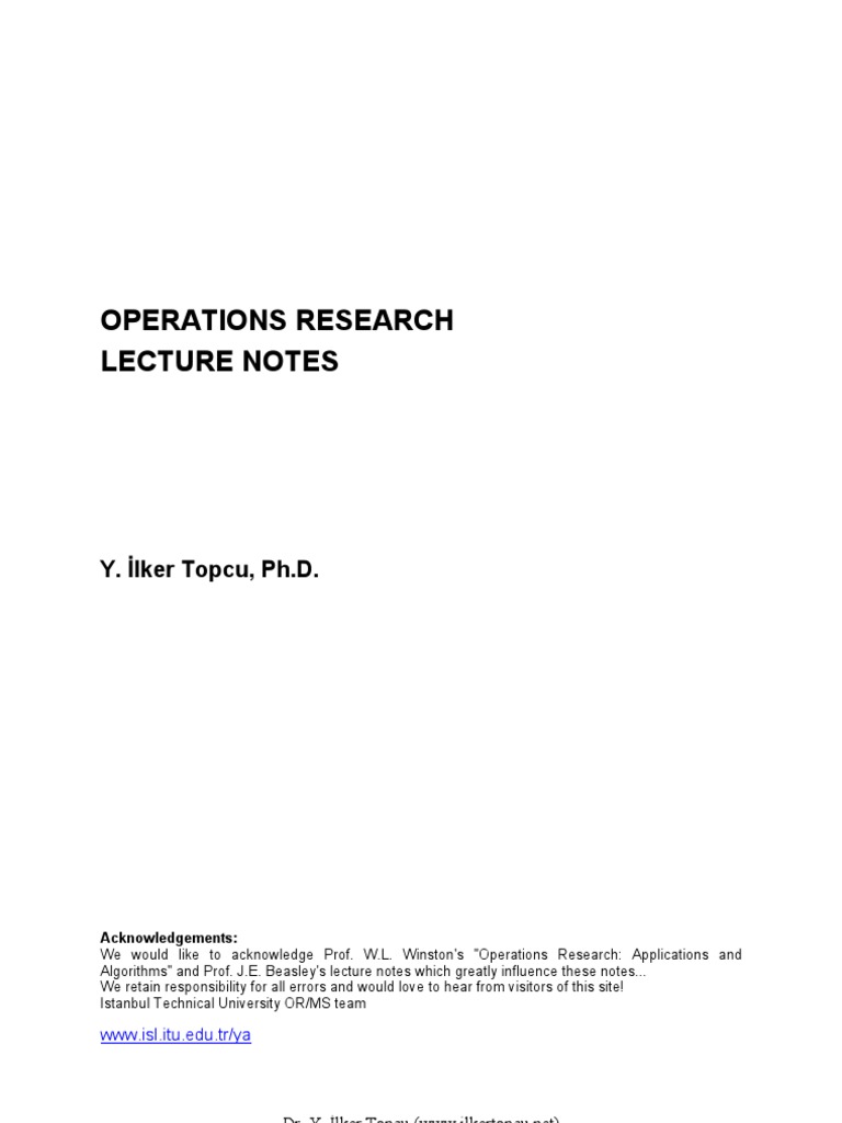 operations research lecture notes pdf free download