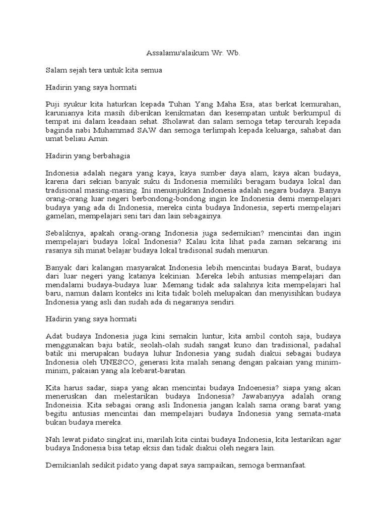 Contoh Pidato Tentang Kebudayaan (Mencintai Budaya Indonesia) PDF