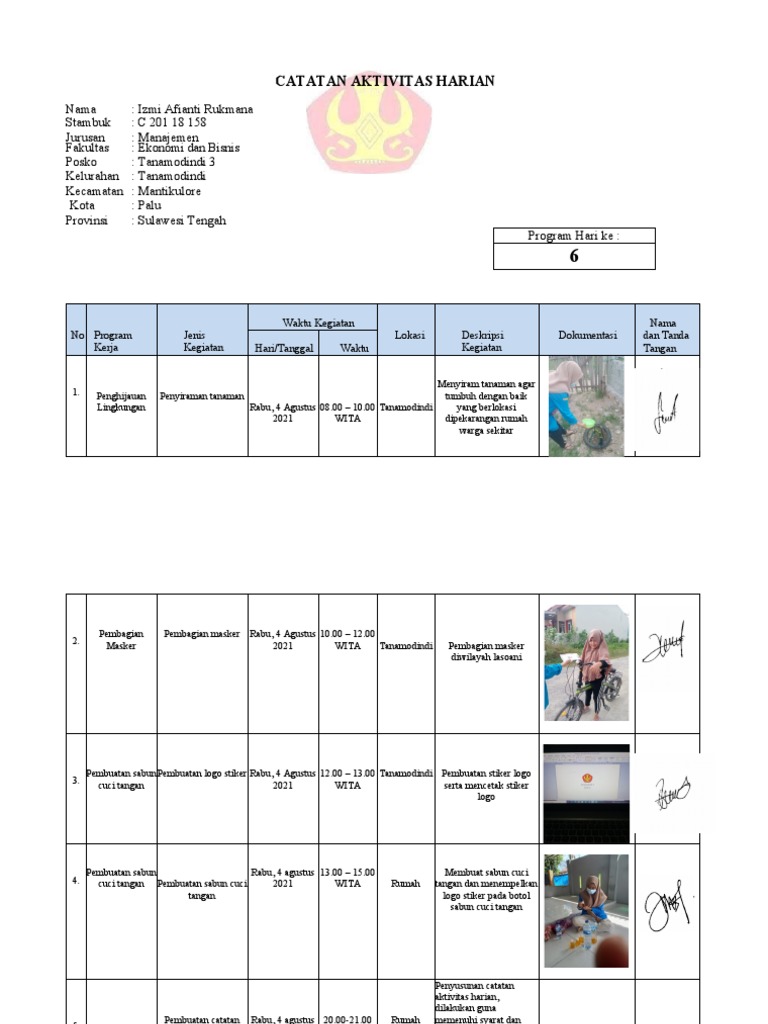 Catatan Aktivitas Harian Pdf