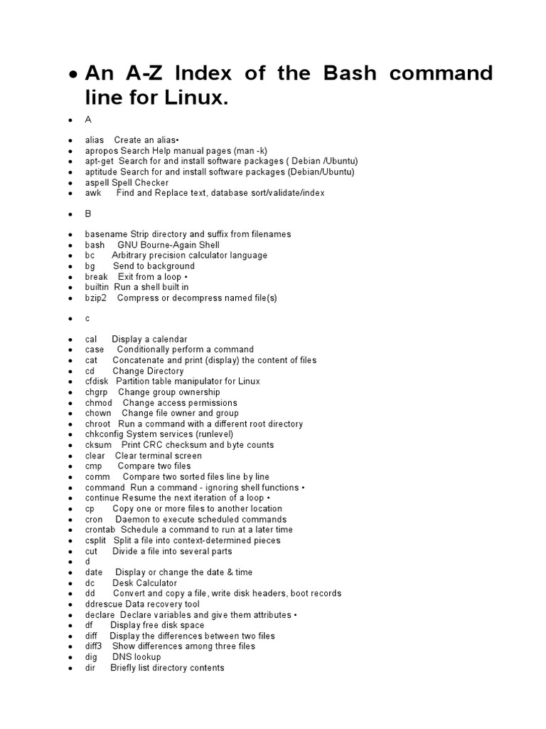 A-Z Linux Bash Command Index | PDF | Computer File | Computing