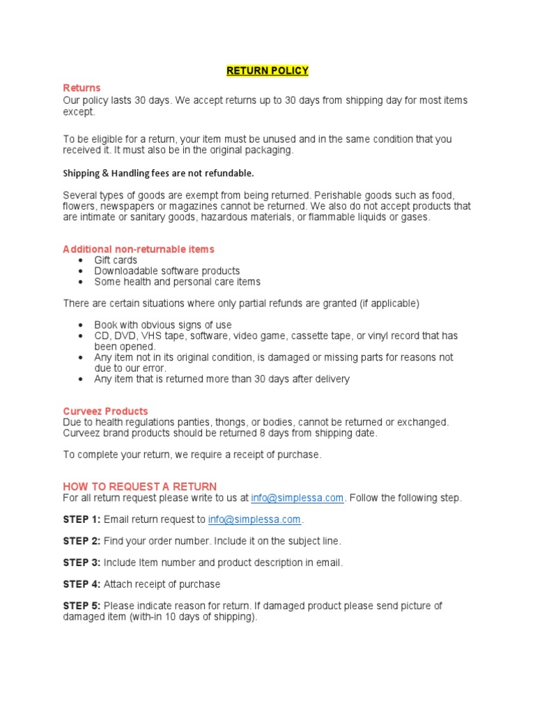 Ecommerce Return Policy | PDF | Credit Card