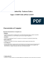 Submitted By: Taskeen Zahra: Topic: Computer Application
