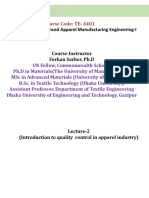 Advanced Apparel Manufacturing Engineering-I: Course Code: TE-4401 Course Name: Credits: 03