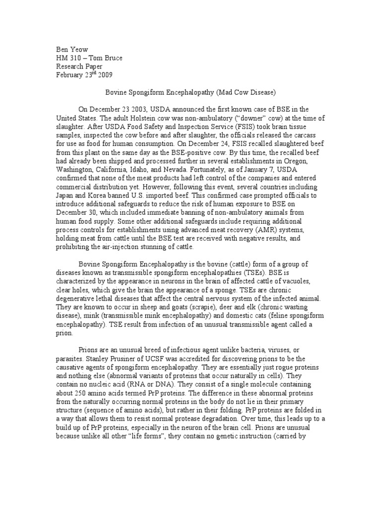 Assignment 1 - Mad Cow Disease | PDF | Self-Improvement | Science ...
