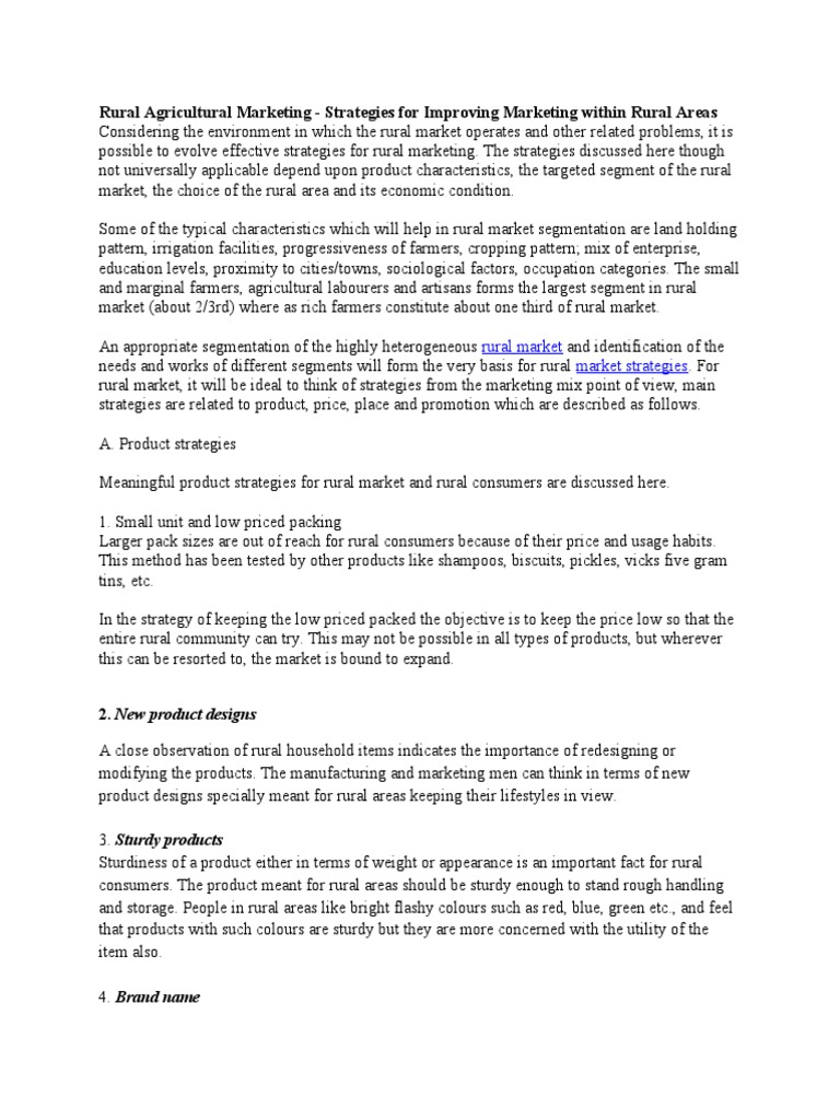 Strategies for Rural Agricultural Marketing | PDF | Marketing | Market ...