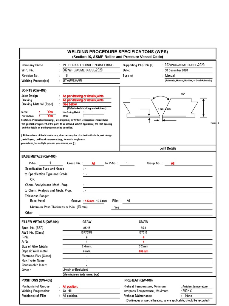 Wps - Asme Ix - Gtaw - Pipa | PDF | Applied And Interdisciplinary.