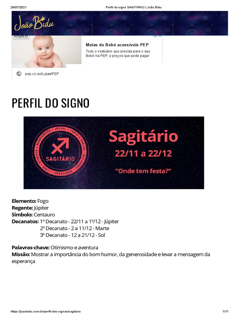 Perfil Do Signo Sagitário João Bidu Pdf Amor Liberdade