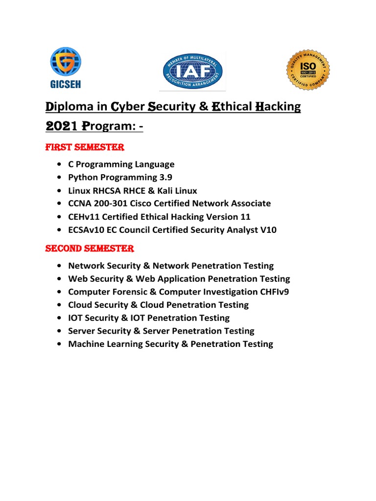 Cyber Security & Ethical Hacking Diploma | PDF | Computer Network ...