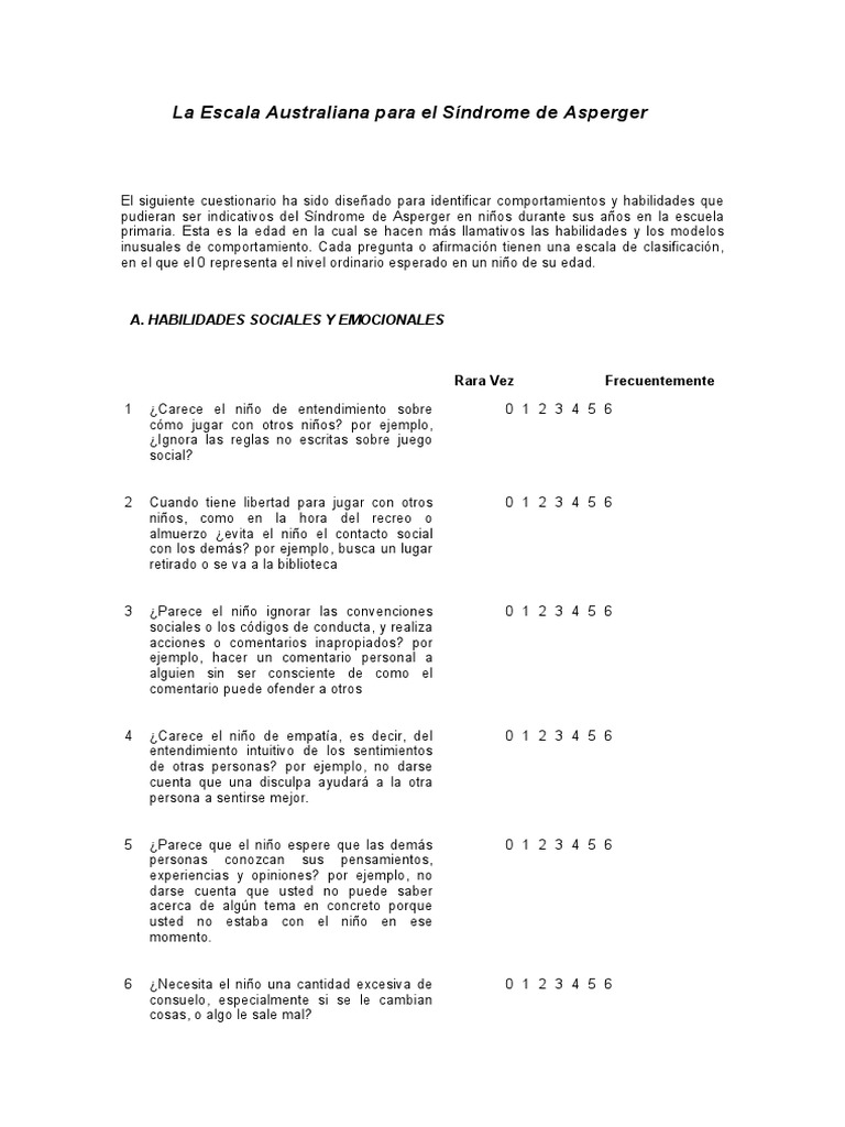 La Escala Australiana para El Síndrome de Asperger | PDF | Síndrome de ...