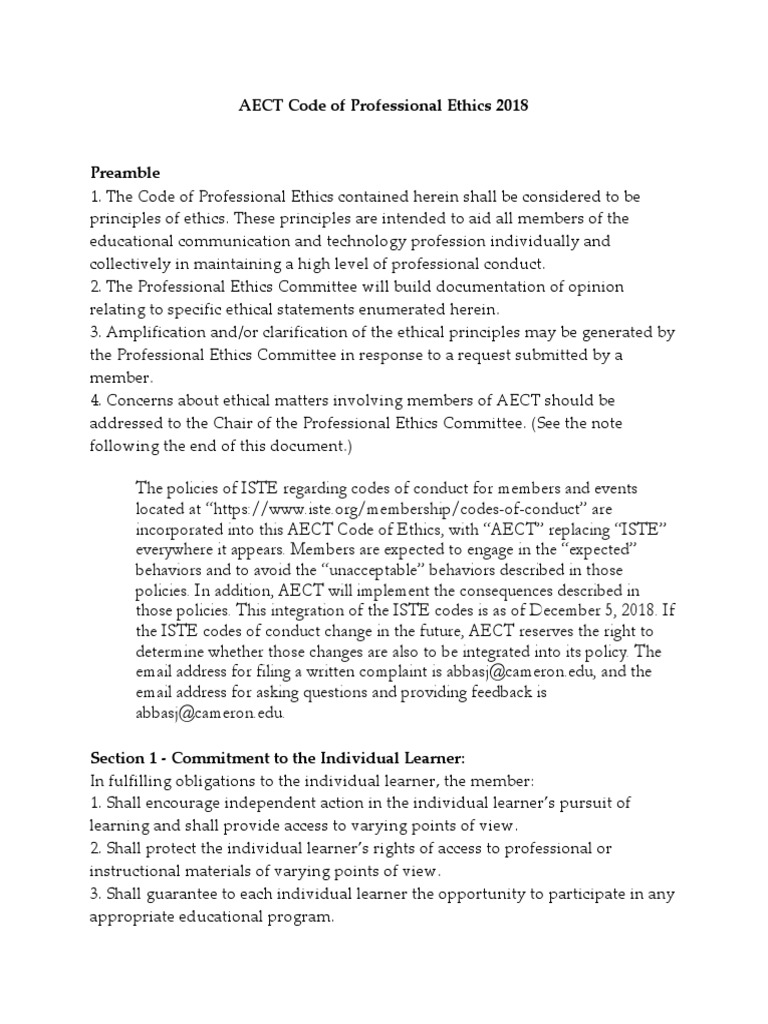AECT Professional Ethics Code 2018 | PDF | Professional Ethics | Learning