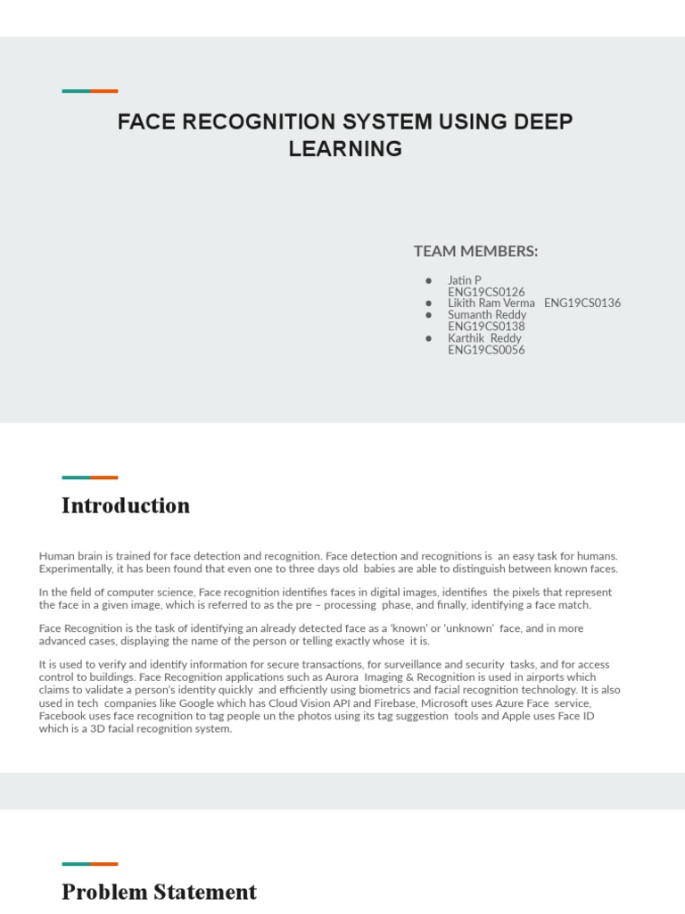 Face Recognition System Using Deep Learning | PDF | Deep Learning ...
