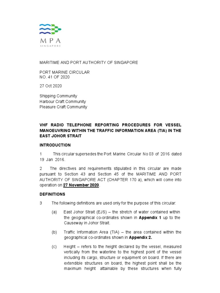 VHF Procedures for Johor Strait | PDF | Navigation | Water Transport