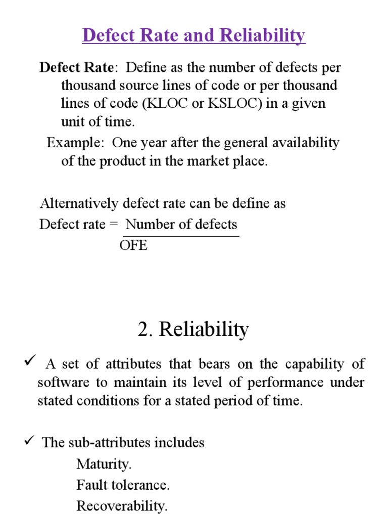 Defect Rate and Reliability: Defect Rate: Define As The Number of