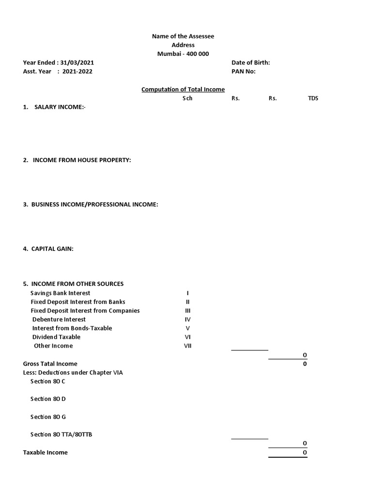Total Income Computation for FY 2021 | PDF | Income | Dividend