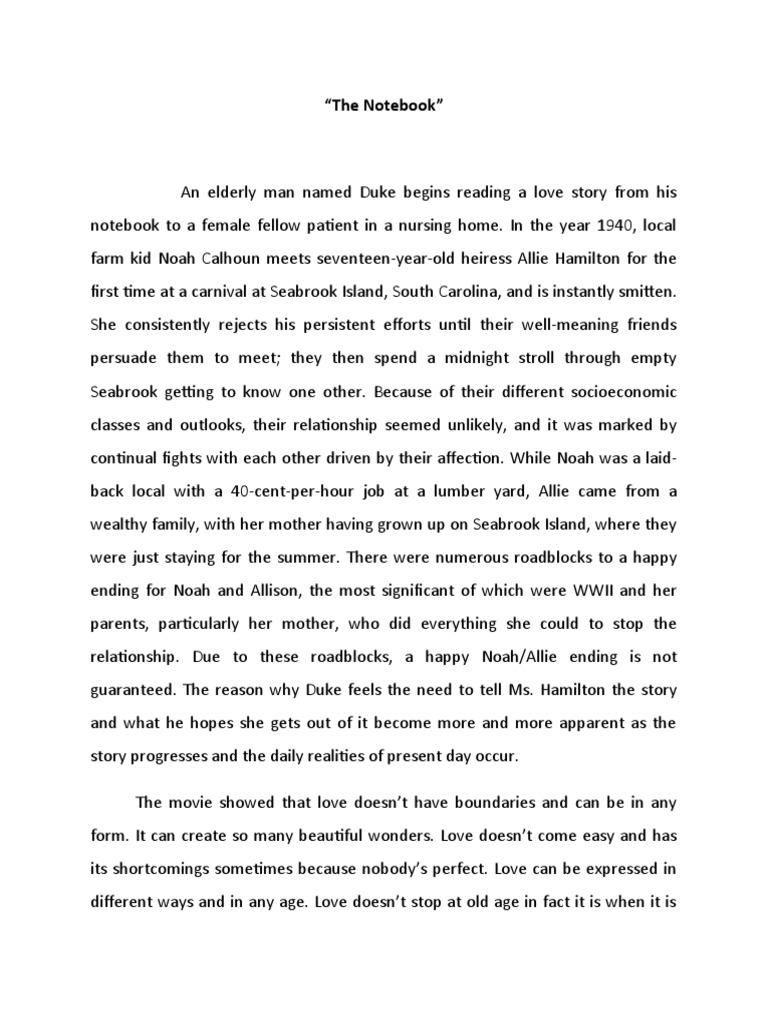 The Notebook Reaction Paper PDF Dementia Cognition