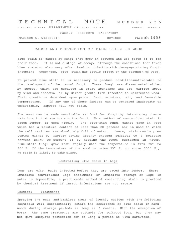 Cause and Prevention of Blue Stain in Wood PDF Lumber Wood
