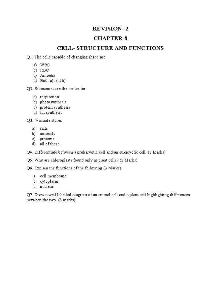Revision-4 Ch-8 Cell - Structure and Functions | PDF