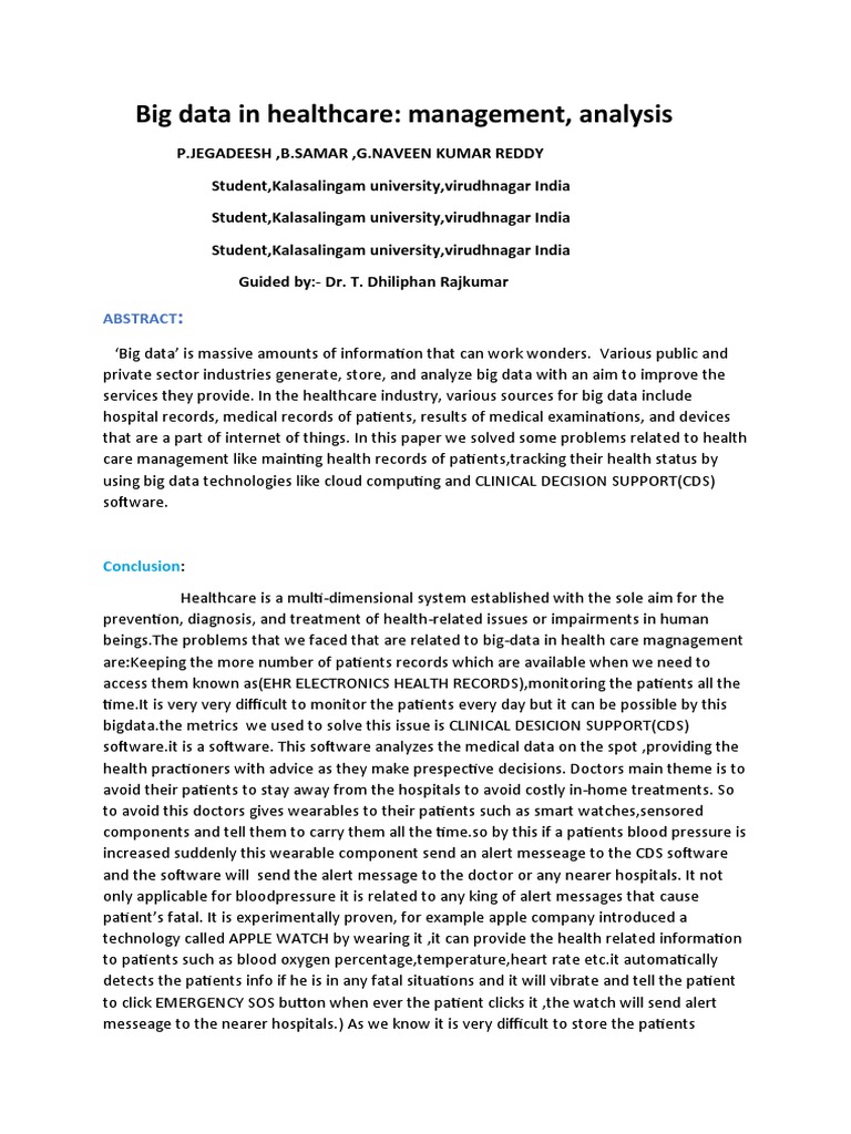 Big Data Management in Healthcare | PDF | Big Data | Electronic Health ...