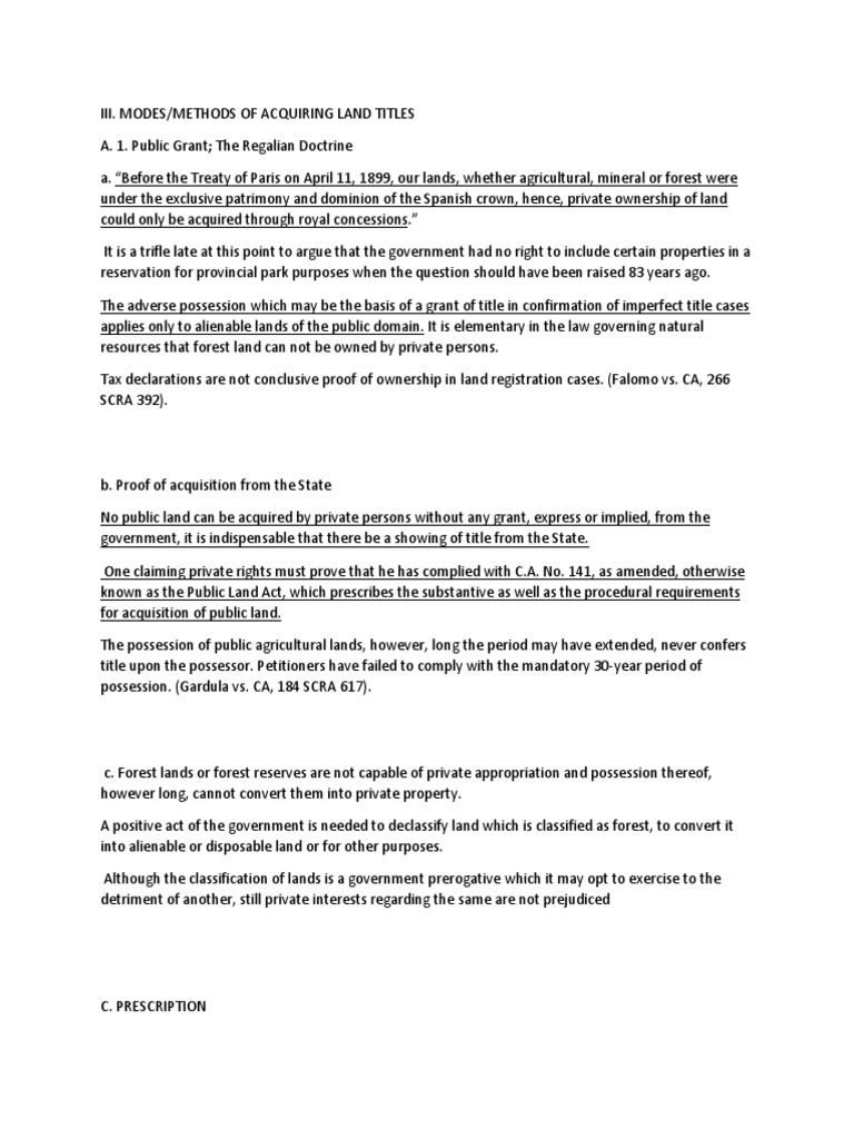 Modes Methods of Acquiring Land Titles PDF Deed Adverse Possession