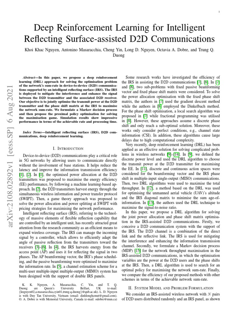 Deep Reinforcement Learning For Intelligent Reflec | PDF | Mimo ...
