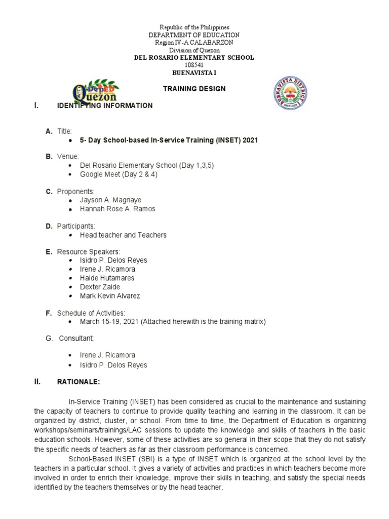 5-Day INSET Training for Teachers 2021 | PDF | Behavior Modification ...