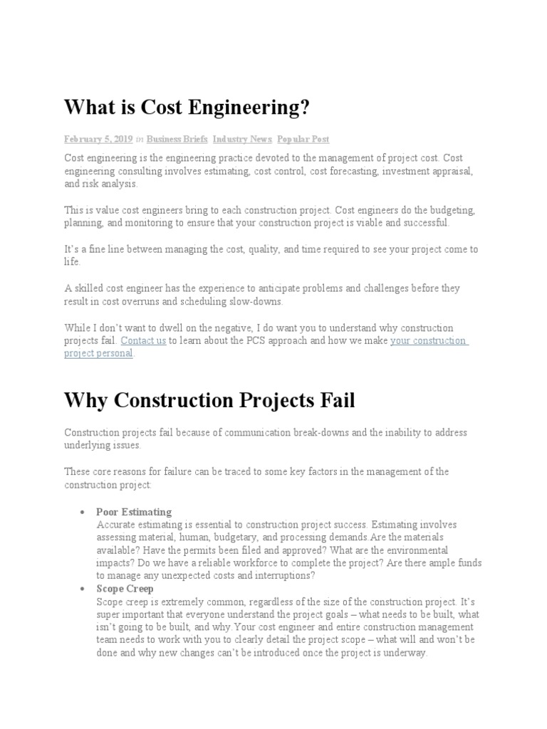 What Is Cost Engineering PDF Engineering Engineer