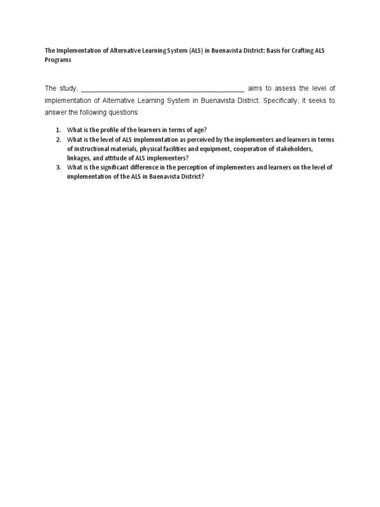 The Implementation of Alternative Learning System | PDF