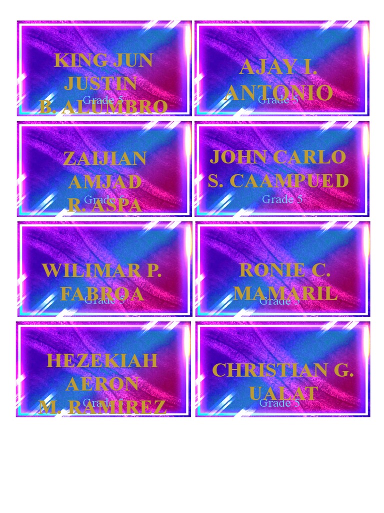 Class Name Tag 2021 Grade 5 | PDF