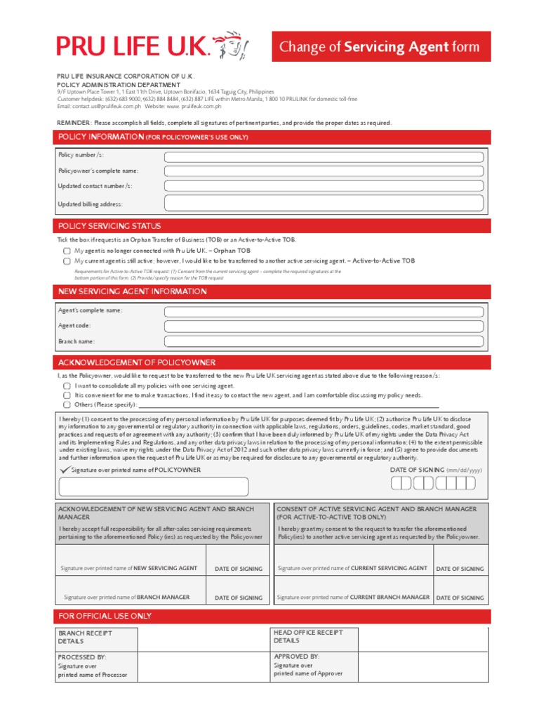 Change of servicing agent form cosaf 1 pdf civil rights and