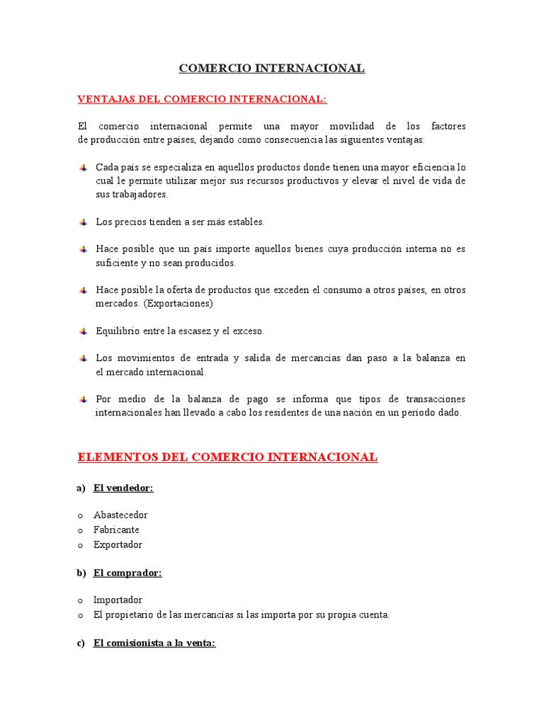 Ventajas y Elementos del Comercio Internacional | PDF | El comercio ...