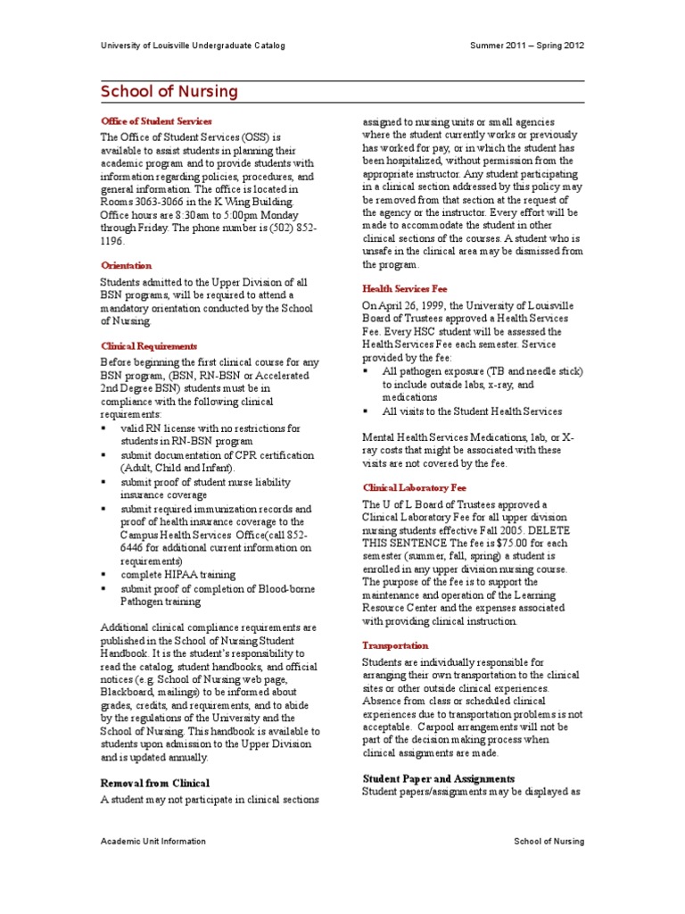 UofL Nursing Program Requirements Guide | PDF | Academic Dishonesty ...
