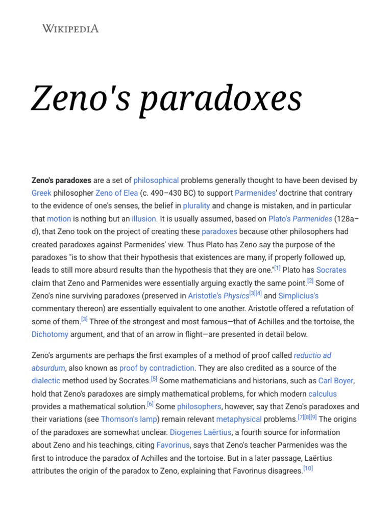 Zeno's Paradoxes Wikipedia PDF Logic Mathematics