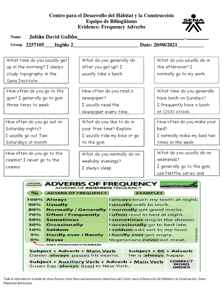 Adverbs of Frequency in Present Simple | PDF | Language Mechanics ...