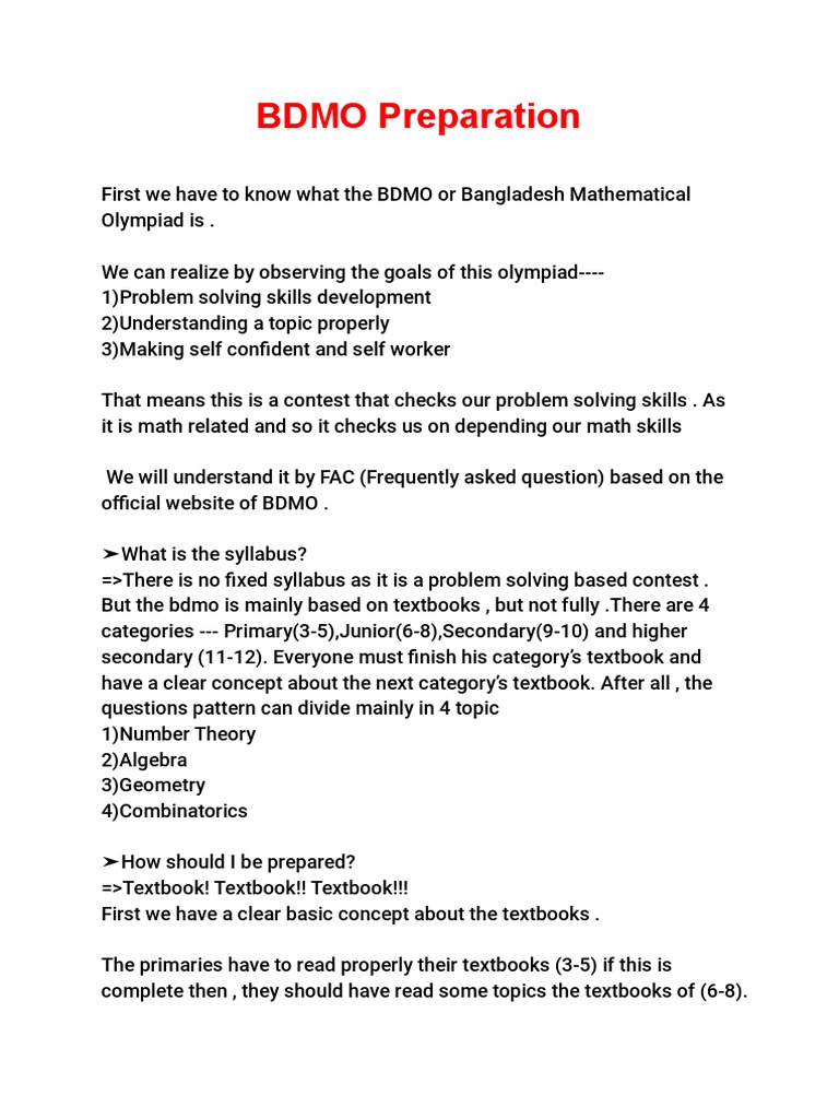 BDMO Preparation Guide and Tips | PDF | Mathematics