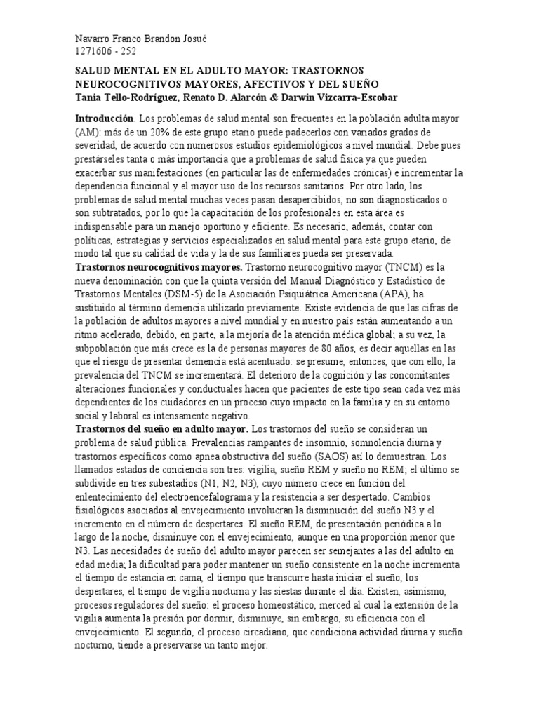 Salud Mental en Adultos Mayores: Trastornos | PDF | Dormir | Salud mental