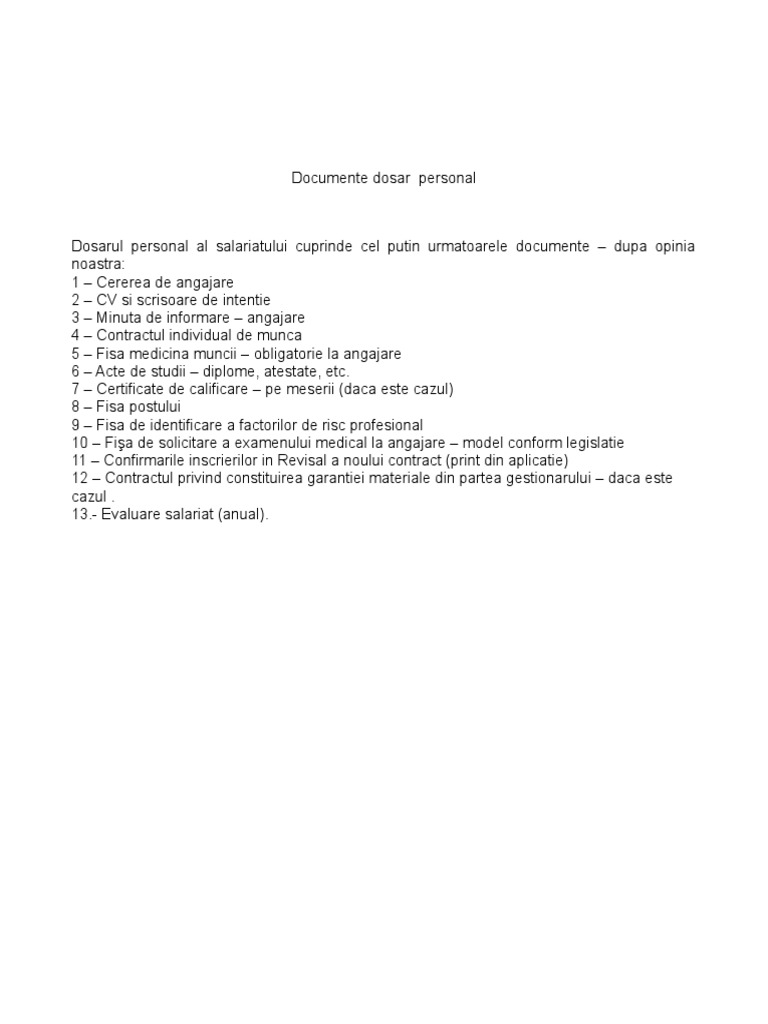 Documente Dosar Personal | PDF