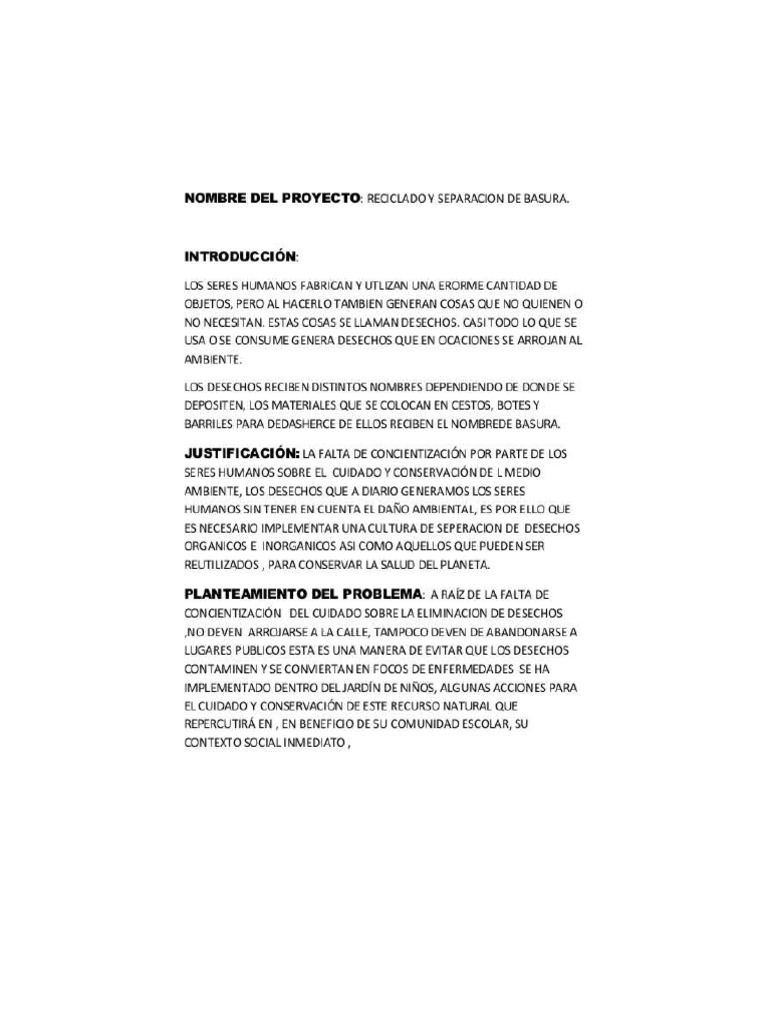 Proyecto Reciclaje de Basura | PDF | Residuos | El plastico